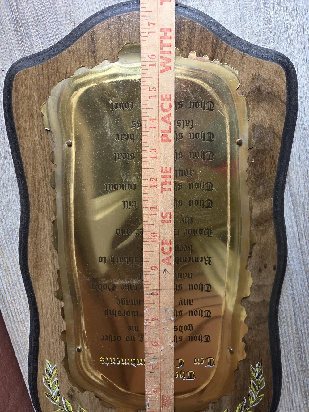 Vintage Home Interiors Homco The Ten Commandments Brass Wood Wall Plaque 10”x18”